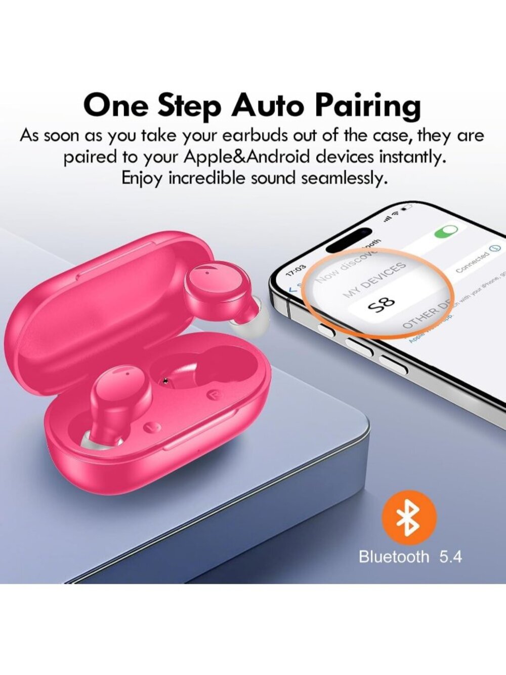 Wireless Hot Pink 48H Playtime Premium Sound Deep Bass Workout Bluetooth Earbud - Picture 4 of 6